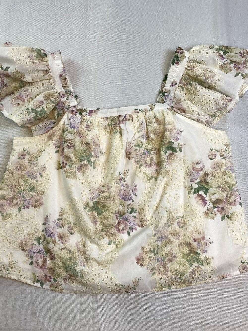 Floral Eyelet Babydoll Top | Cottagecore Spring Blouse 🌸 Solitaire